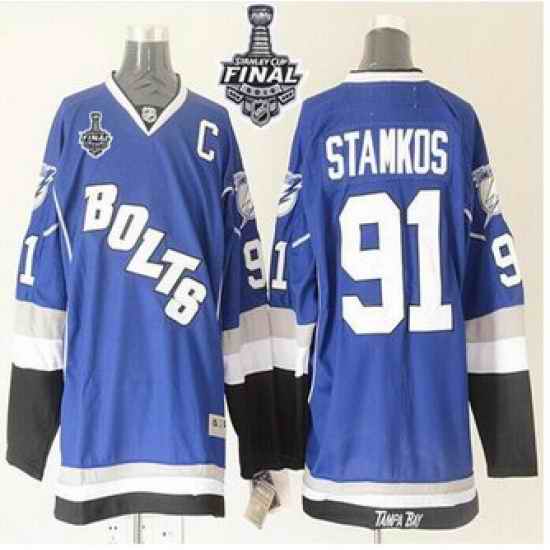 Tampa Bay Lightning #91 Steven Stamkos Blue Third 2015 Stanley Cup Stitched NHL jersey
